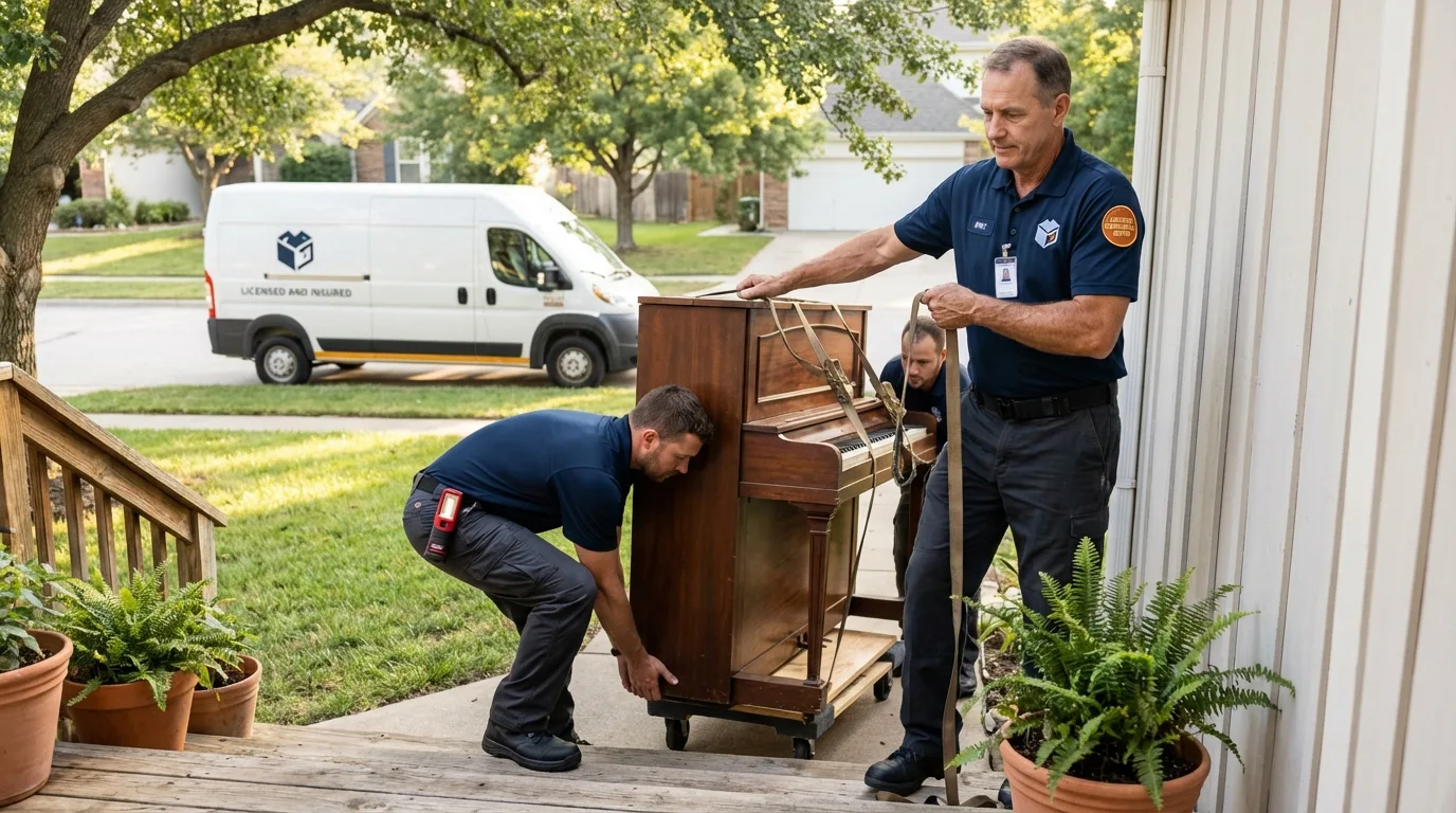 Licensed piano movers securing grand piano in Jackson, GA
