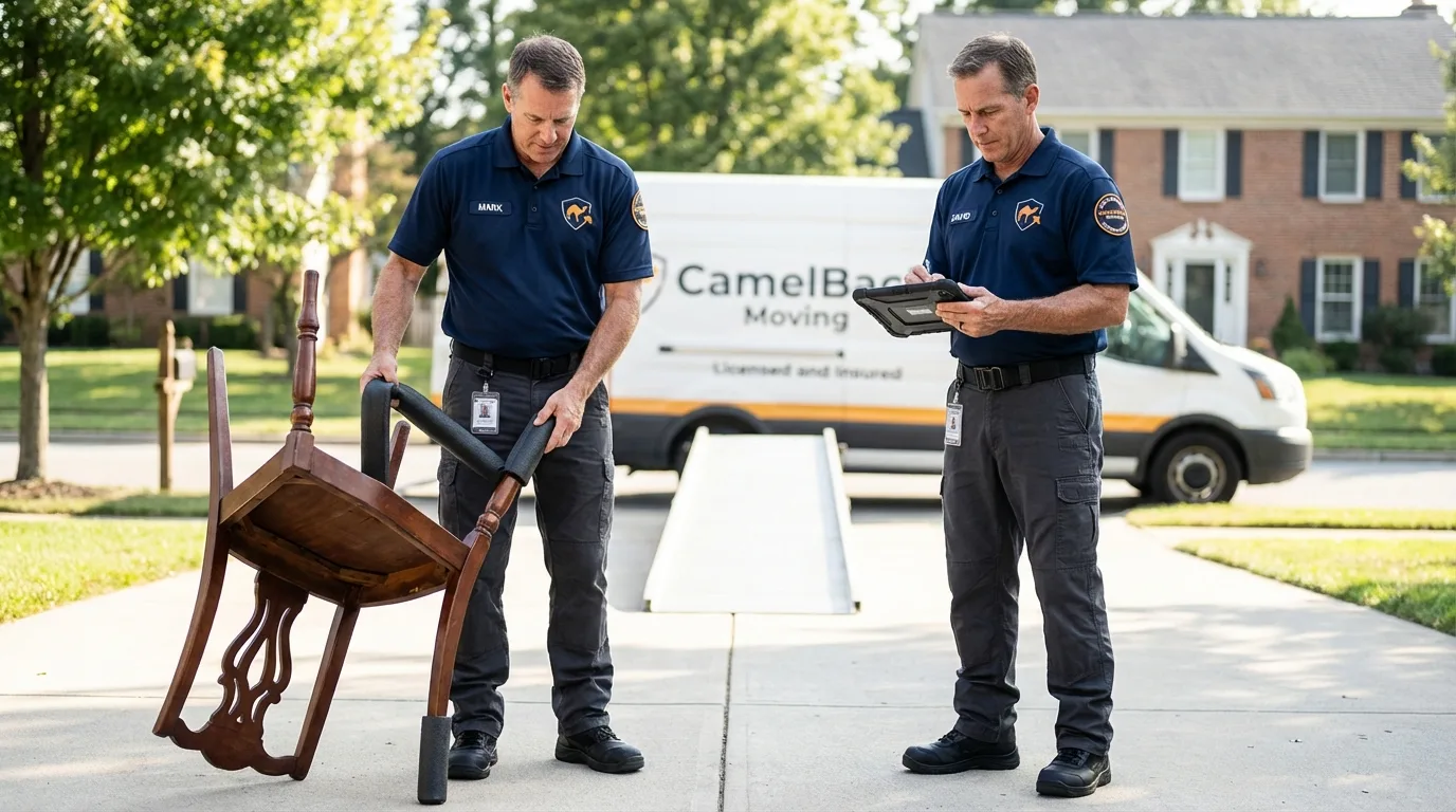 Movers inspecting furniture for damage prevention before loading in Jackson, GA